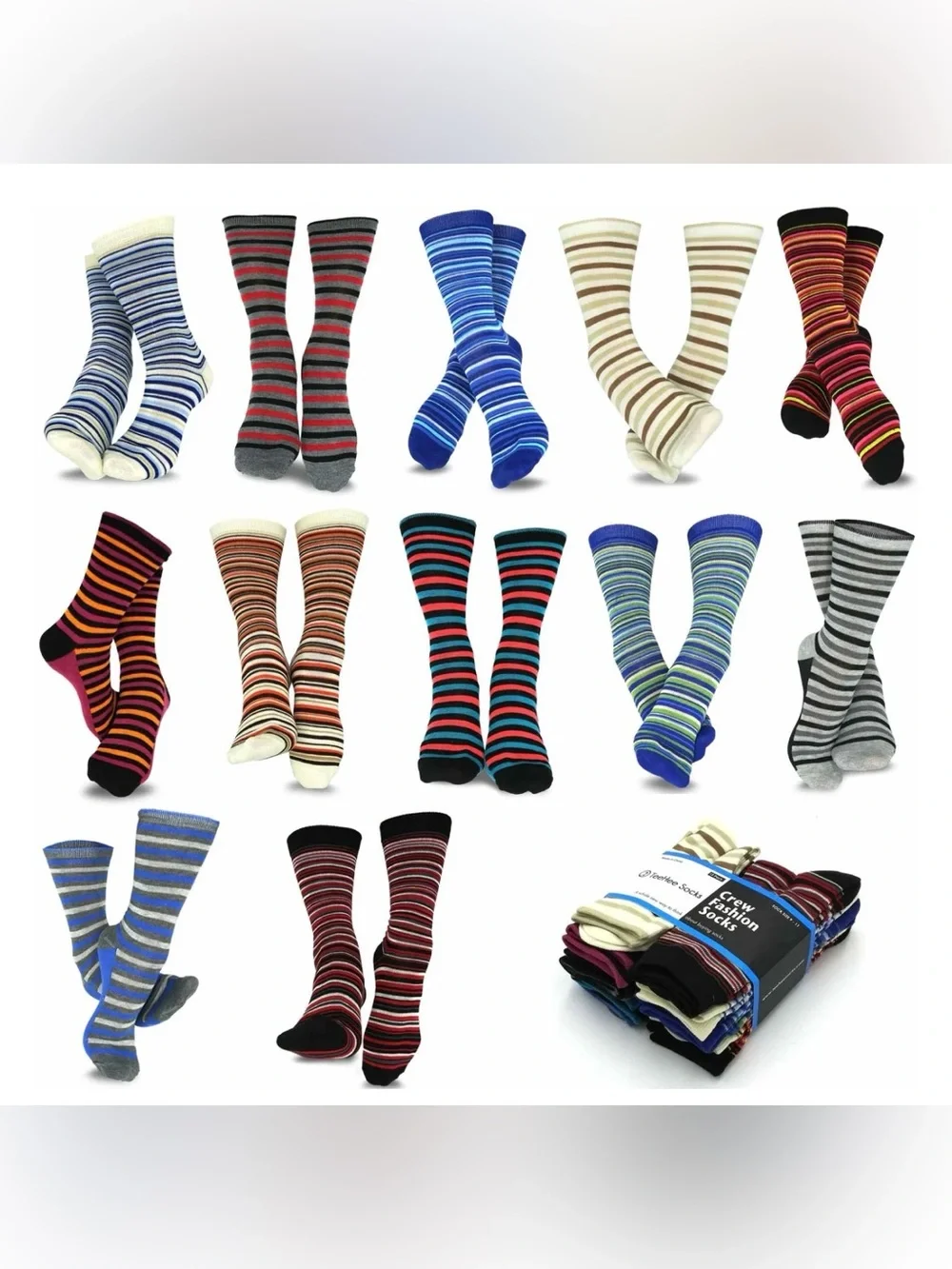 NWT TeeHee Women’s 12 Pack Striped Crew Fashion Socks - Size 9-11